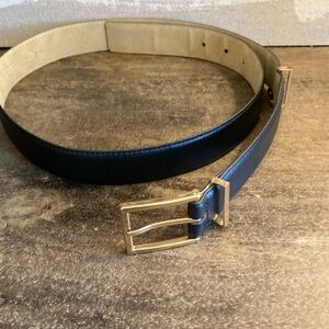 Halogen Men's Black Leather Belt Gold Tone Buckle Size Large Trouser Fit Classic